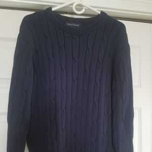 Mens XL combed cotton dark blue cable knit sweater